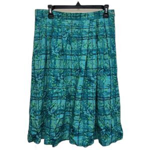 Pendleton Skirt Aqua Floral Pleats Rayon 12 Vintage Pockets Button Colorful
